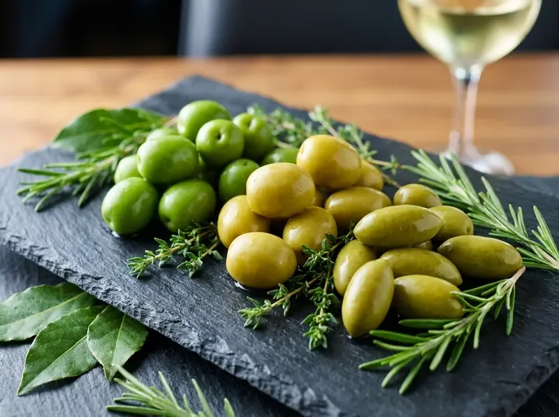 מבחר זיתים ירוקים טריים וצבעוניים